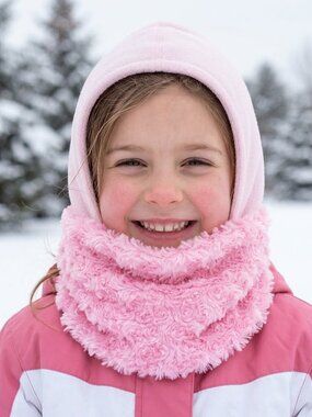 Turtle Fur Girls Kids Pink Fleece Rosette Balaclava Hat Neck Warmer Winter Warm